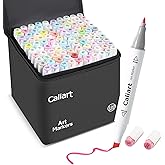 Caliart Pastel Markers, 100 Colors Dual Tip Art Markers Sketch Pens Permanent Alcohol Based, with Case for Adults Artists Drawing Illustration Sketching Coloring