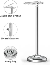 WZRUA Free Standing Toilet Roll Holder Chrome Stainless Steel Double Post view 2