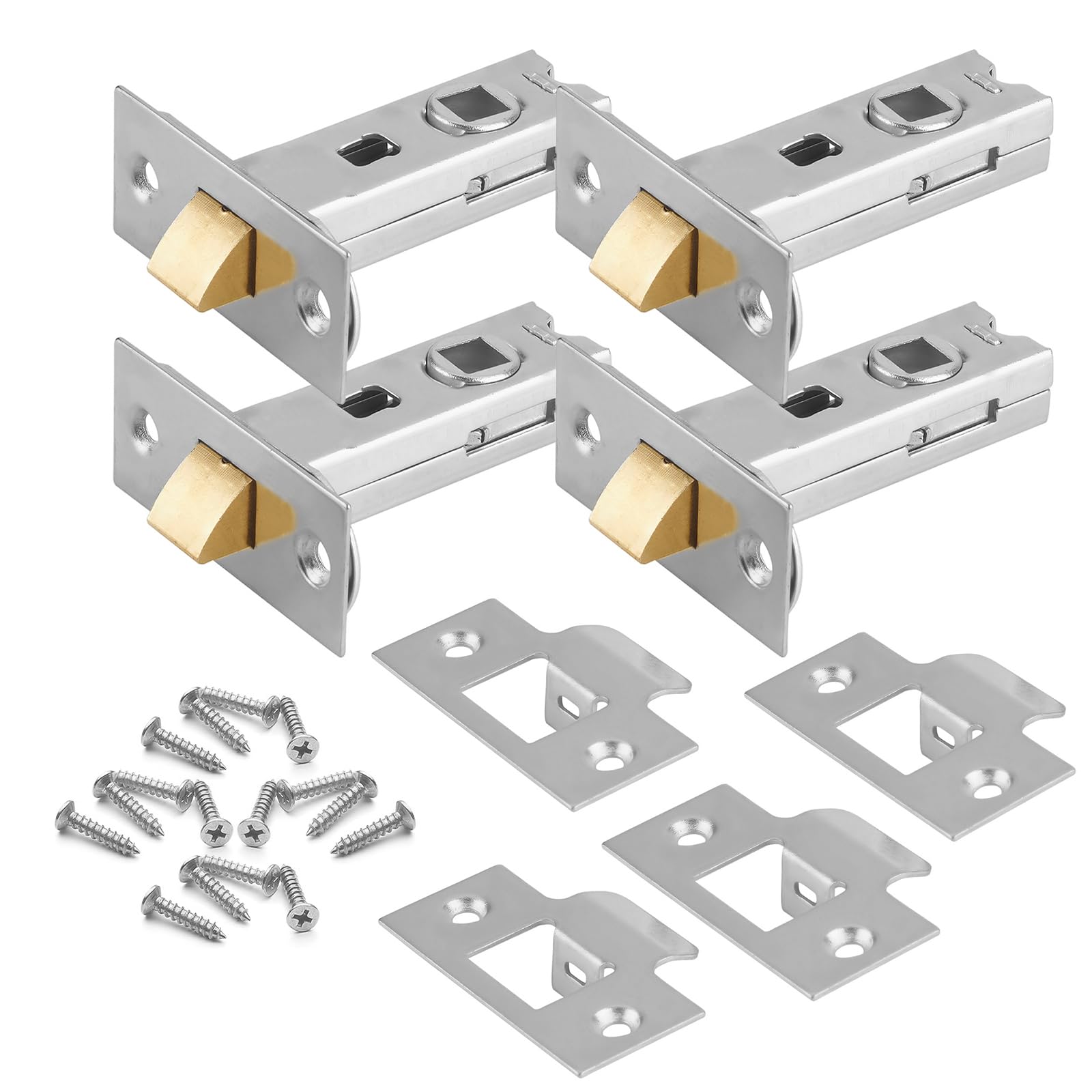 Pack of - 4 Nickel Plated Tubular Latch 2½” (63mm) – Suitable for Spring Lock Lever & Door Knob Furniture – Includes Fixing Screws