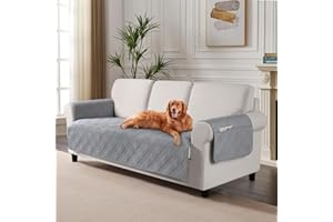 TAOCOCO Waterproof Couch Covers for Pets Dogs with Non Slip Backing, Sofa Seat Covers with Side Pocket for 3 Cushion Couch Washable Dog Couch Cover Protector Sofa Slipcovers(Sofa Plus, Light Gray)
