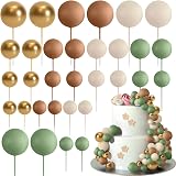 ASTARON 32 Pcs Ball Cake Topper Decorations Mini Foam Balloons Green Brown Gold