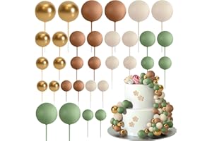 ASTARON 32 Pcs Ball Cake Topper Decorations Mini Balloons Cake Topper Sticks Foam Balls Cake Picks Cake Topper Balls Cake Decorations for Wedding Party Birthday Cake Decorating (Green Brown Gold)