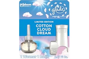 Glade PlugIns Refills Air Freshener Starter Kit, Scented and Essential Oils for Home and Bathroom, Cotton Cloud Dream, 0.67 Fl Oz, 1 Warmer + 1 Refill