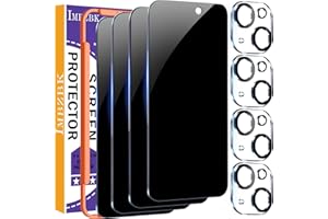 IMBZBK 4 Pack Privacy Screen Protector for iPhone 15 Plus Tempered Glass with 4 Pack Camera Lens Protector, Accessories 9H Anti Spy for Apple 15 Plus, 2.5D Curved, case friendly, Transparent