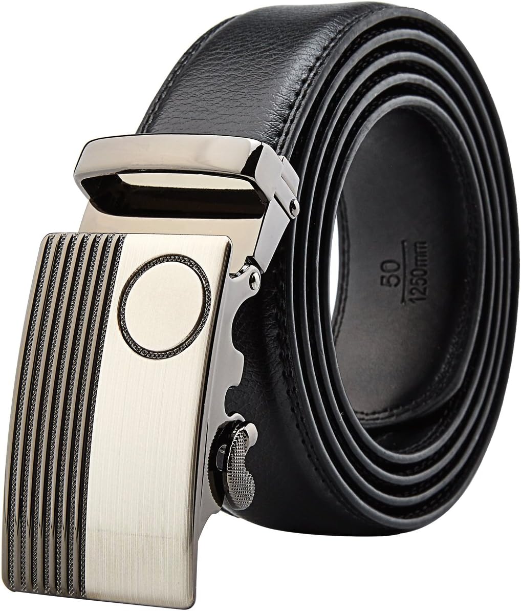 Men's Leather Dress Ratchet Belt With Automatic Slide Buckle ( Brown,Black)