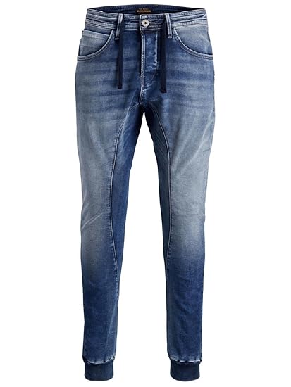 JACK & JONES Herren Jeans-Hose JJISimon JJClay Cuff Antifit Jogg-Jeans mit Kordel-Zug