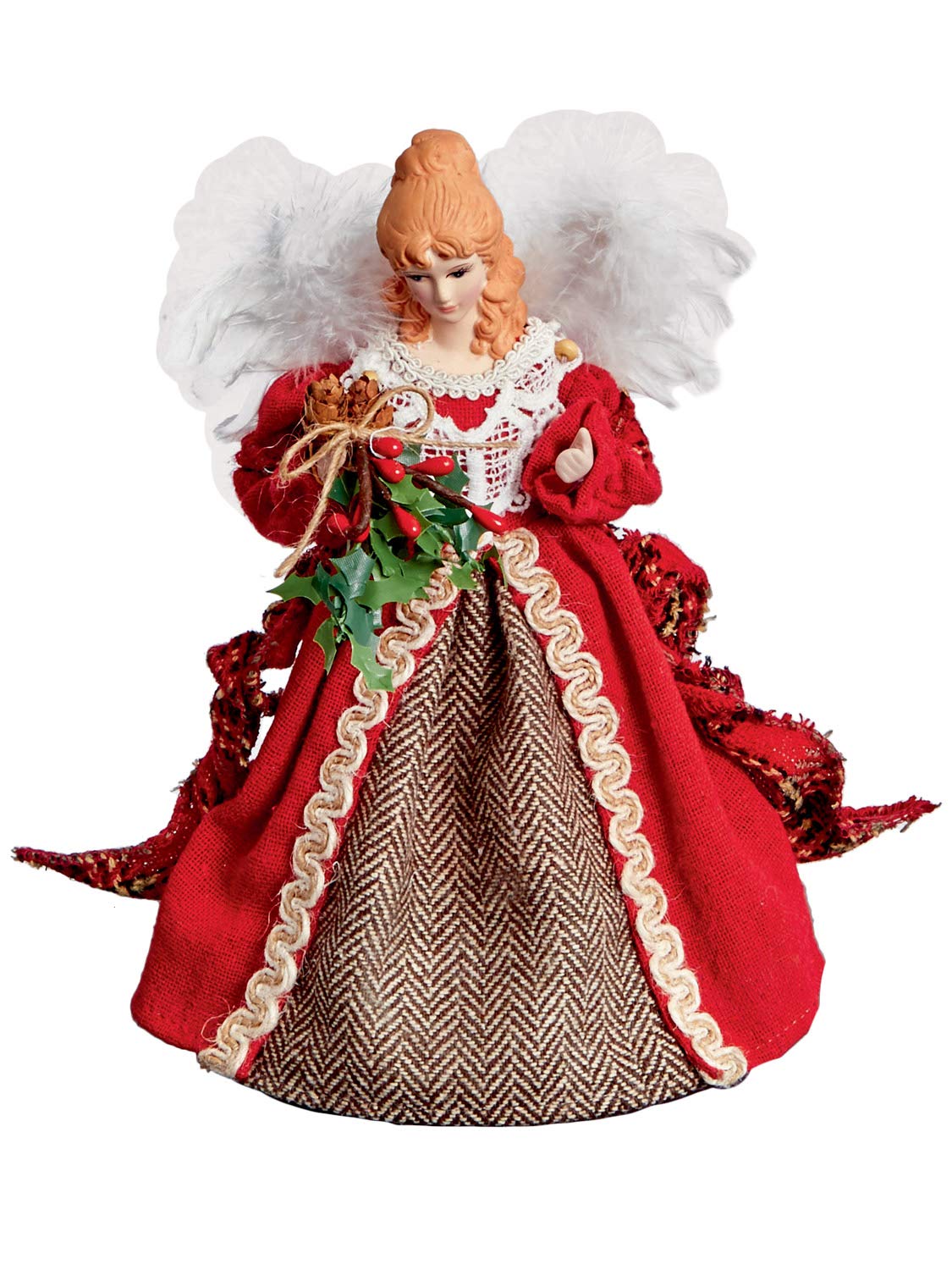 Premier CHRISTMAS ANGEL TREE TOPPER - Red Dress Tartan Shawl Woodland Angel Feather Wings,Black,20cm