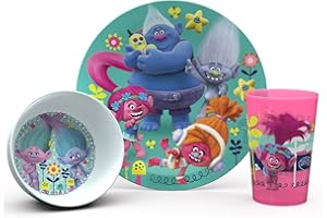 Zak Designs Melamine|Plastic Trolls Movie Kids Dinnerware Sets, 3 Piece,9 ounce