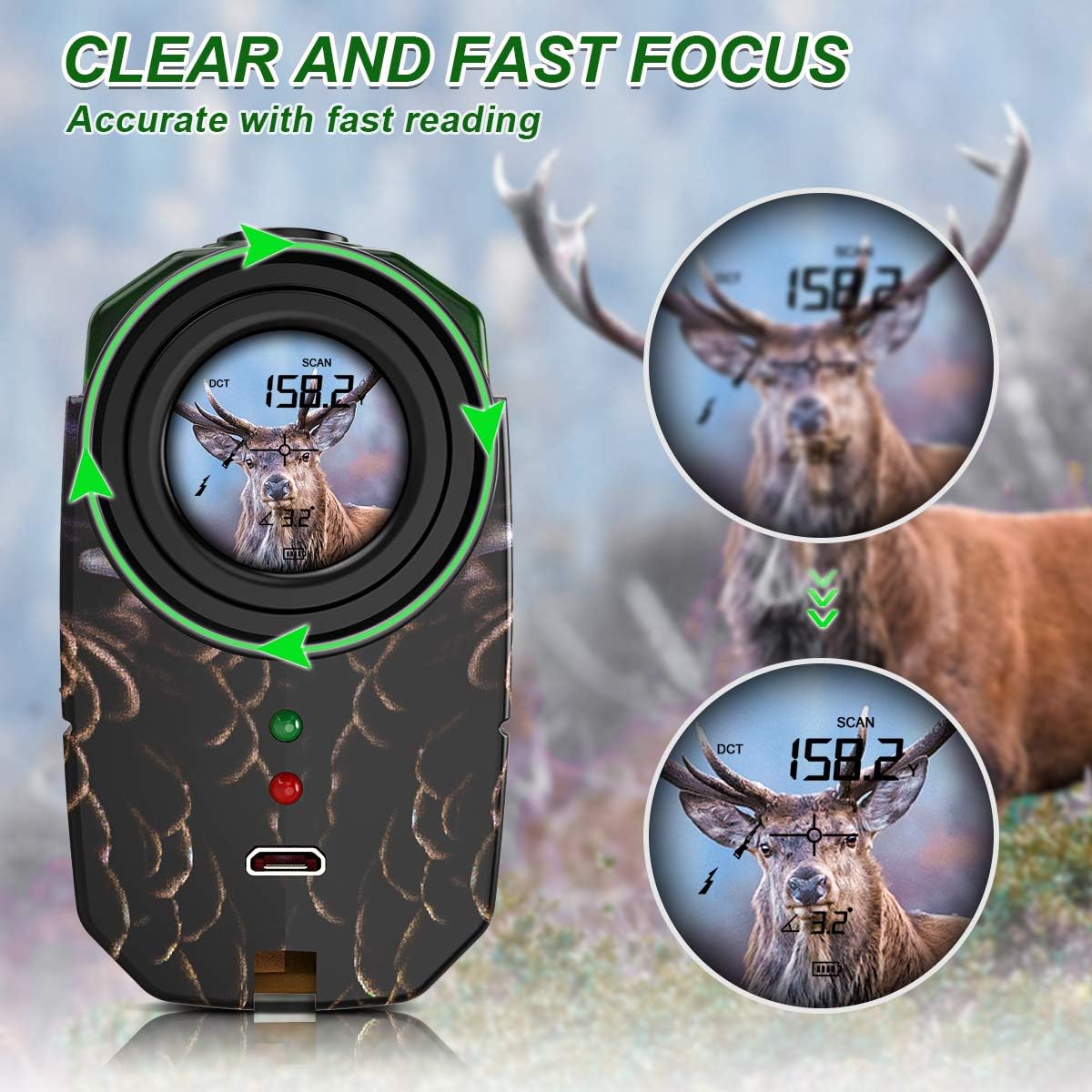 Anyork Hunting Rangefinder with Rechargeable Battery, 1000 Yards Laser Range Finder for Bow Hunting, 6X Magnification Archery Rangefinder with Scan Distance Angle, Carrying Case : Sports & Outdoors