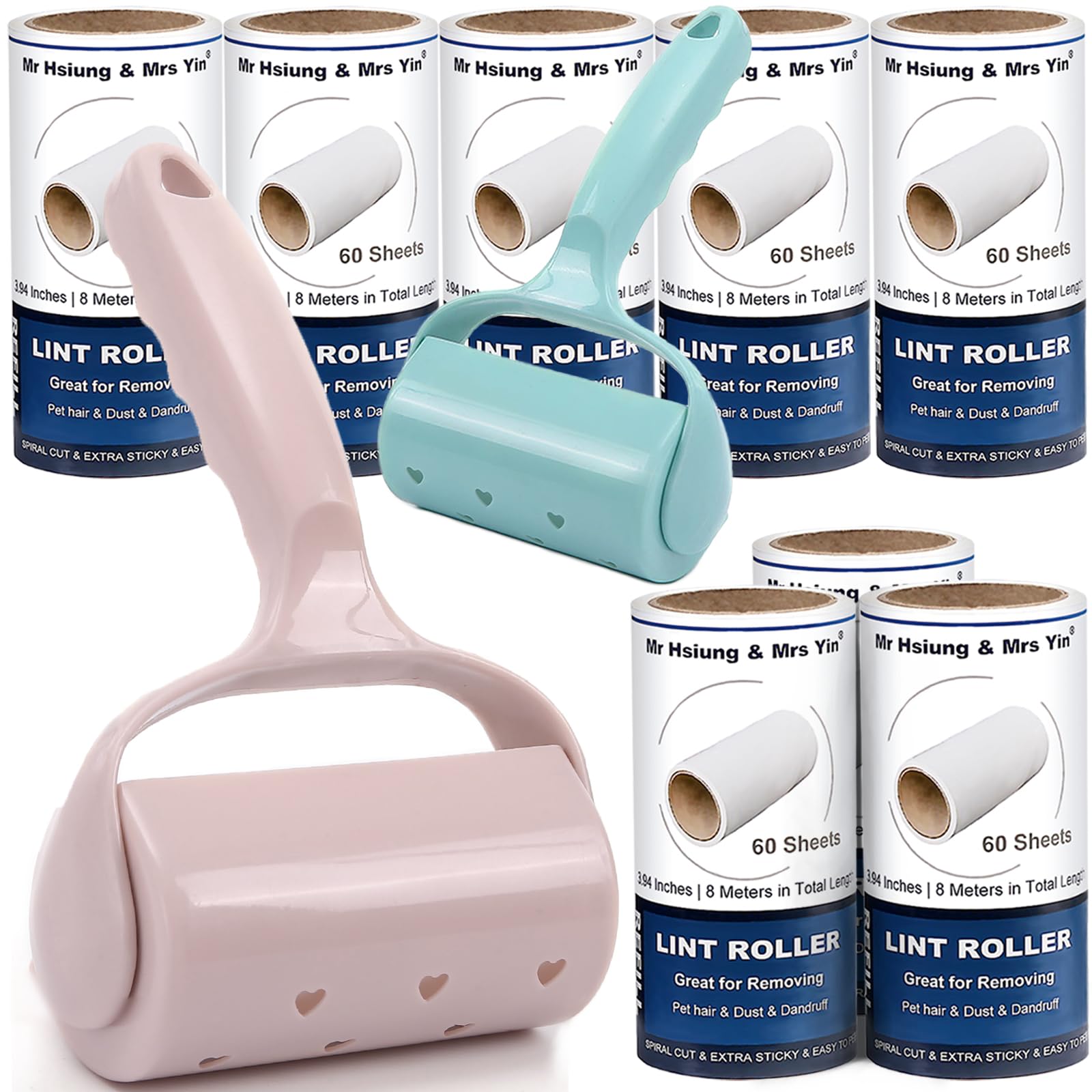 480 Sheets Lint Roller for Clothes & Pet Hair – 8 Packs Extra Sticky Roller, Dog Hair Remover, Lint Remover Brush – Value Pack with 2 Rollers + 8 Refills