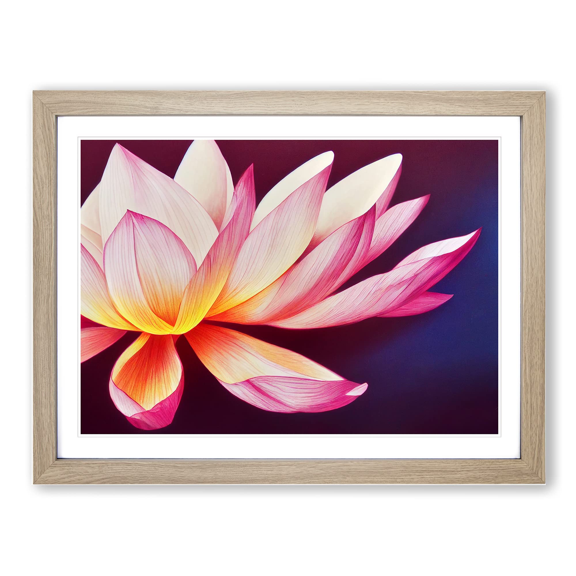 Miraculous Lotus Flower Framed Print | A3 Oak Framed Wall Art | Ready to Hang | Modern Floral Picture | Living Room Bedroom Lounge Office