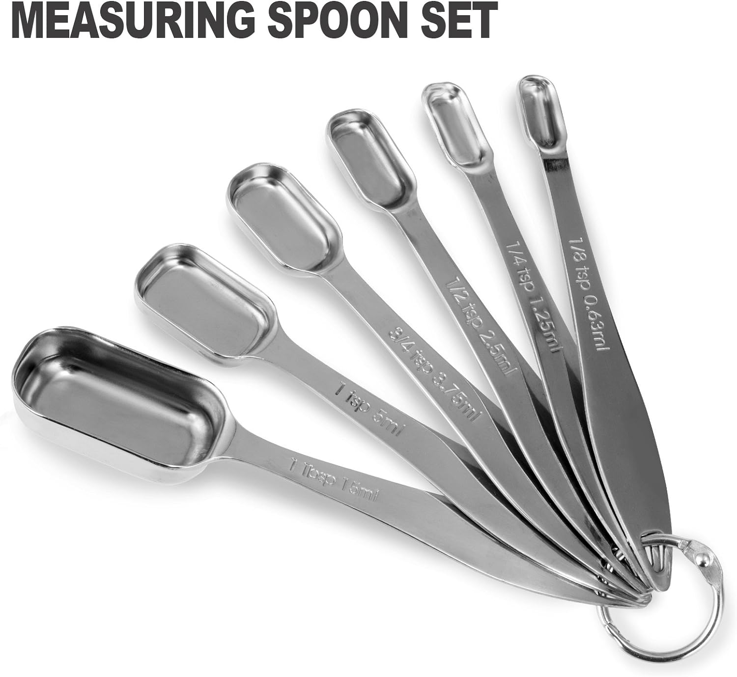 13-piece Measuring Cups and Spoons Set, 18/8 Stainless Steel Heavy Duty Ergonomic Handle with Ring Connector: Kitchen & Dining
