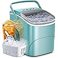 AGLUCKY Ice Makers Countertop with Handle,26.5Lbs/24H,9 Cubes in 6 Mins,2 Sizes of Bullet Ice,Portable Machine with Self-Cleaning,Perfect for Home Kitchen(Green)