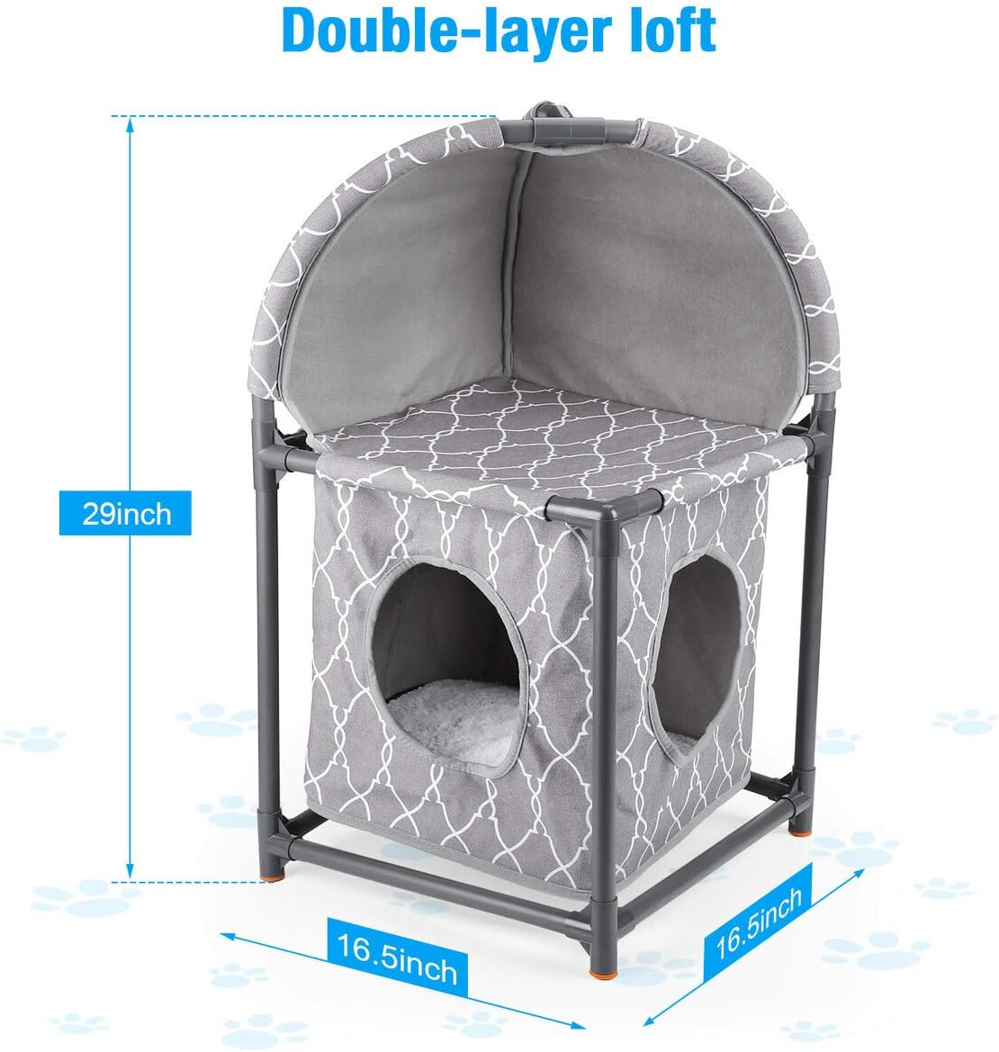 isYoung Cat House, 2 Tier Assemblable Cat Condo, 2-Story Cat Bed Washable Linen Easy Installation and Disassembly with Cat Toy (Grey) : Pet Supplies