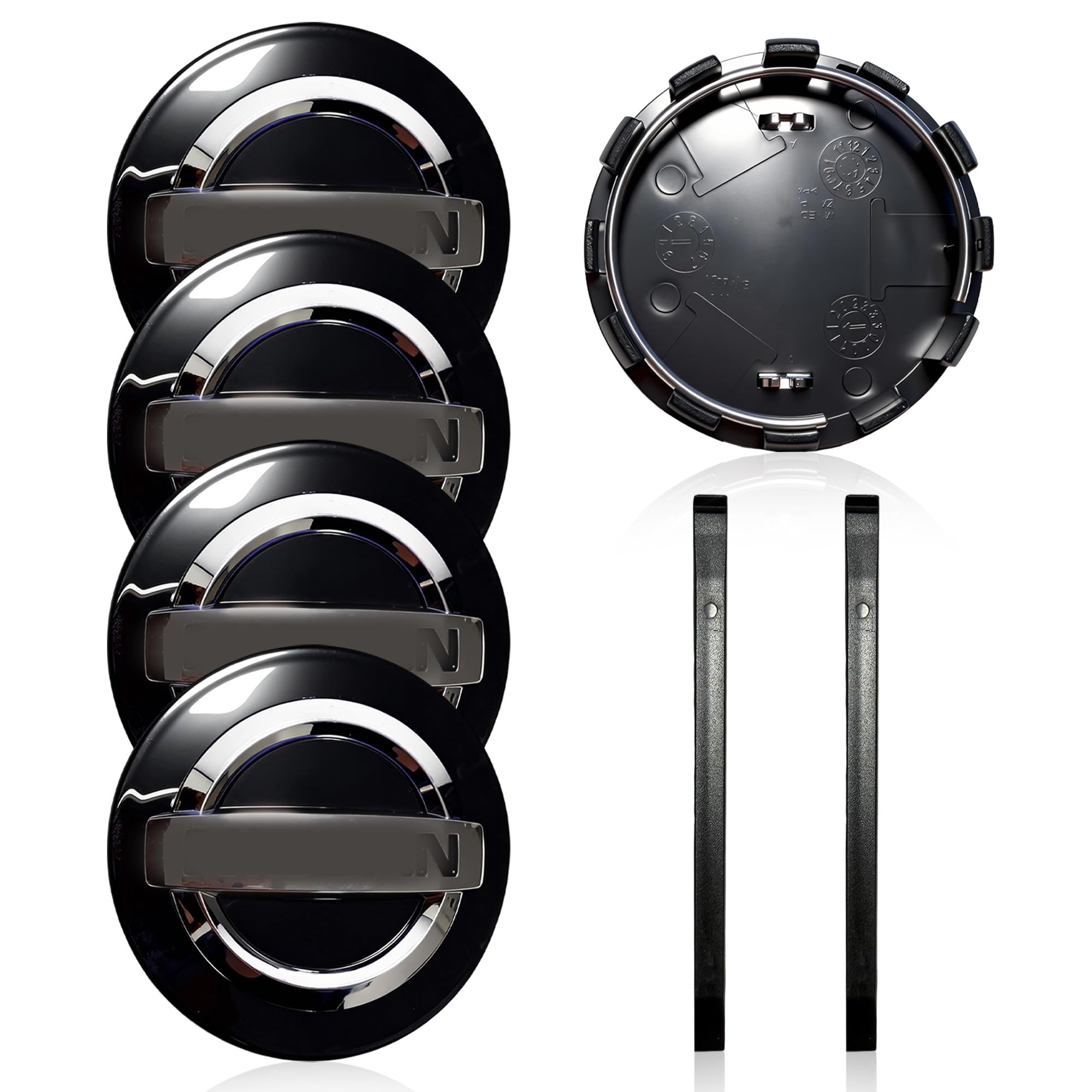 Photo 1 of 5-Pack 60mm/2.36" Wheel Center Caps Compatible with Altima Rogue Murano Maxiam Kicks Frontier Sentra- Black ABS Wheel Hub Center Caps with Pry Tools