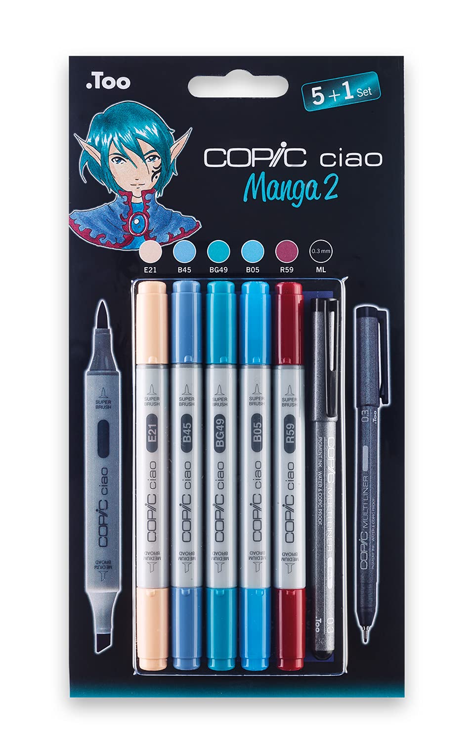 CopicCiao Coloured Marker Pen - 5+1 Set Manga 2, For Art & Crafts, Colouring, Graphics, Highlighter, Design, Anime, Professional & Beginners, Art Supplies & Colouring Books