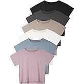 Dalavch 6 Pack Women's Crop Top Short Sleeve Athletic Workout Yoga Running Gym Casual Tees T-Shirts Loose Fit