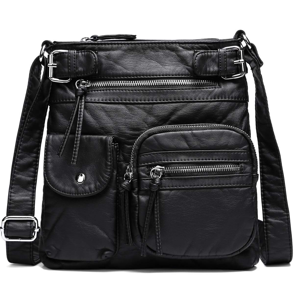 Angle Kiss New Fashion Lady Shoulder Bags Crossbody Purse Multiple Pockets Women Messenger Bags (Black)
