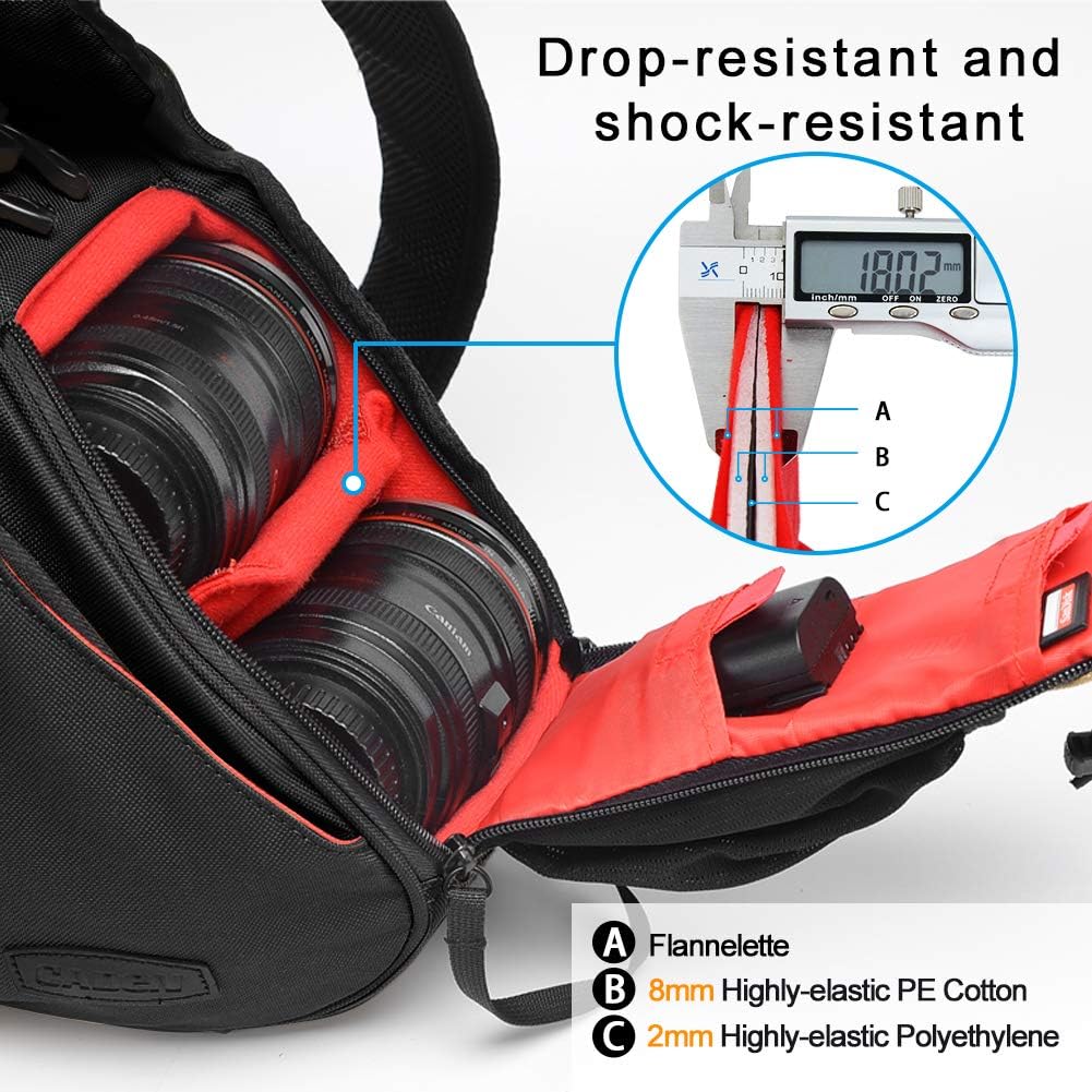 CADEN Water-Repellent Camera Crossbody Bag, Compact Camera Sling Case with Rain Cover Compatible with DSLR SLR Mirrorless Digital Cameras Canon Nikon Sony Pentax Photographers Men Woman ( Black) : Camera & Photo