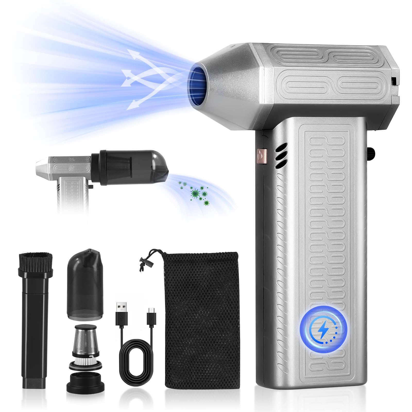 Cordless Jet Mini Blower,130000RPM Jet Hair Dryer,Rechargable Compressed Air Duster PC Cleaner,Powerful Fan Turbine Powered Mini Blower Air Duster,Stepless Speed Adjustable, Reusable Blower Jet Fan