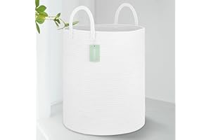 BOSROTY Large Laundry Hamper Basket for Girls Boys Kids 65L, Tall Nursery Hamper with Handles, Woven Blanket Basket for Storage Toys Clothes Towels, 16”x 20”, White
