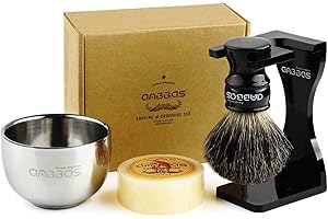 Anbbas Black Badger Hair Shaving Brush Resin Handle and Acrylic Thicken Shaving Stand,Stainless Steel Shaving Bowl and Goat Milk Soap 4in1 Gift Set for Men Wet Shave