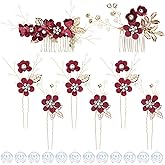 inSowni 20 Pack Classic White Dusty Pink Blue Flower Bridal Wedding Hair Side Combs+U-shaped Flower Hair Pins+Twist Spiral Pearl Hair Pins Pieces Headpieces Accessories for Brides Bridesmaids Women