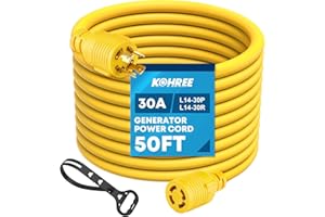 Kohree 50FT Nema L14-30 Generator Cord 30 Amp 4 Prong, Heavy Duty Generator Power Cord with Twist Lock, NEMA L14-30P/L14-30R RV Extension Cord 10 Gauge 125/250V, 7500W with Cord Organizer, ETL Listed