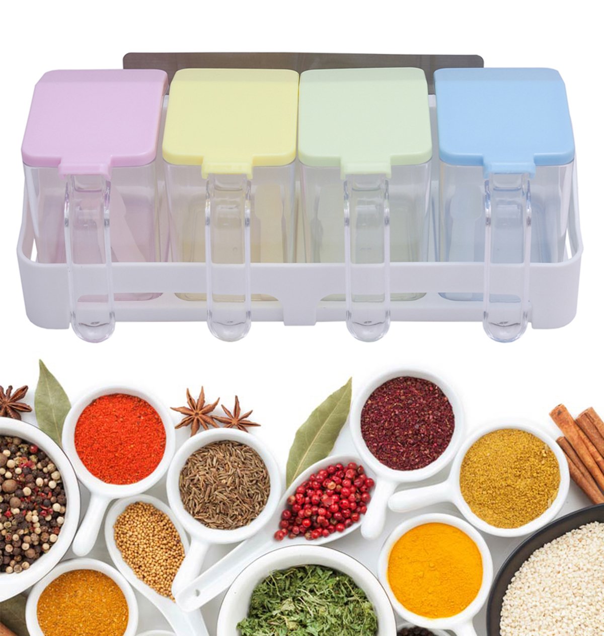 Fácil de Adherir Estante Especiero Condimentos Diseño Elegante de 4