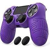 PlayVital Line & Dot Purple Silicone Cover Skin for ps4 Controller, Anti-Slip Soft Protector Case Cover with Thumb Grip Caps