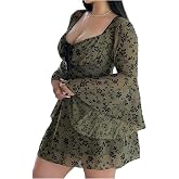 BEAUDRM Women's Plus Size Gothic Dress Witchy Dress Fall Outfits | Whimsical Clothes, Bell Sleeve, Bow Tie, Floral, Plus Size Wedding Guest Dress