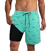 XiaoMoSha Mens Swim Trunks with Compression Liner 7" Quick Dry Board Shorts Bathing Suit with Pockets Swimwear Swimsuit S-2XL