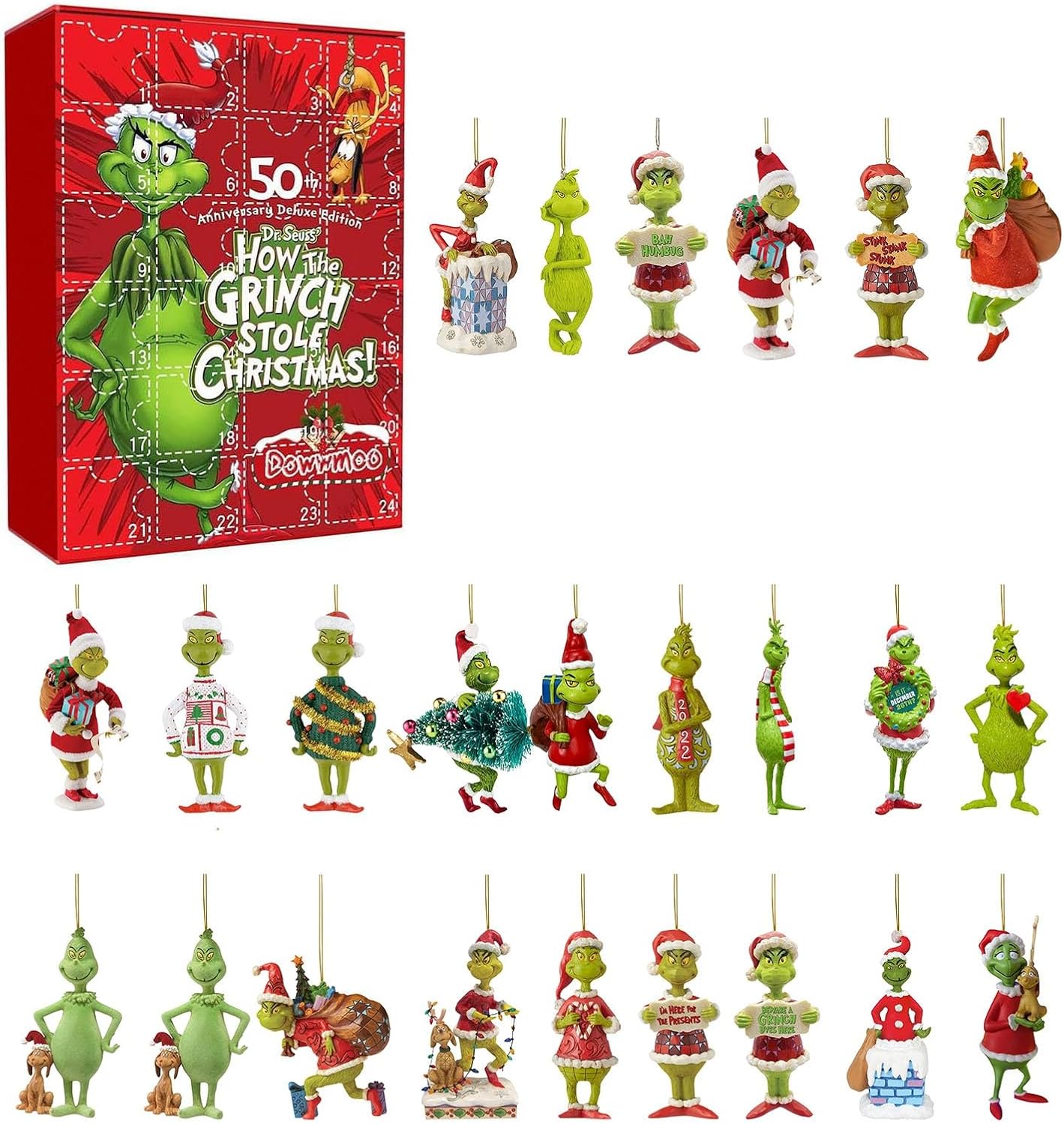 Advent Calendars - Christmas Greench Advent Calendar, 24 Days Christmas Countdown Calendar, Greench Christmas Stocking Stuffing Gift Box, 2023 Christmas Eve Countdown Calendar, Christmas Tree Hanging Ornaments Gift Box