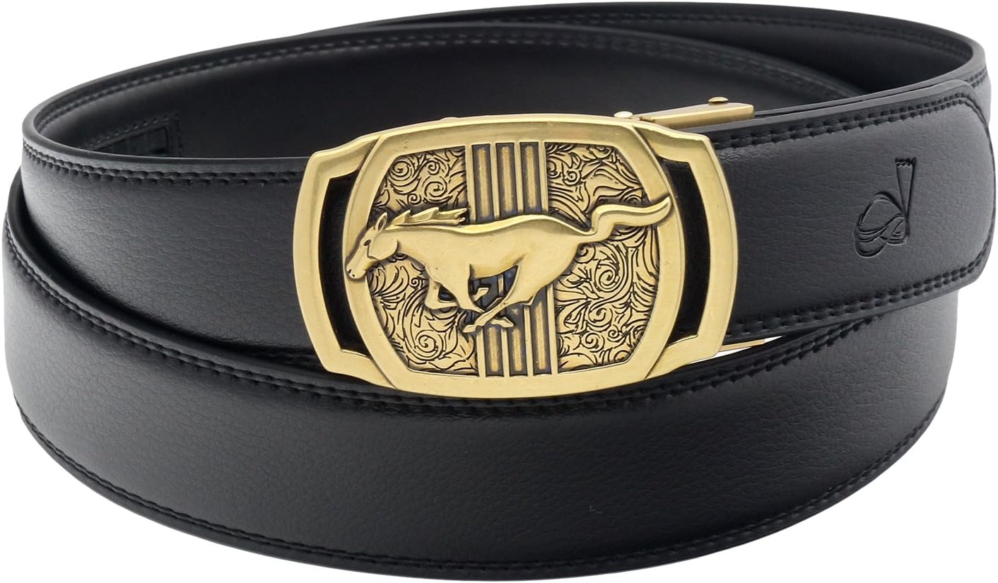 QHAQHA Mens Leather Ratchet Belt Runing Horse Automatic Buckle 35mm Wide Q26