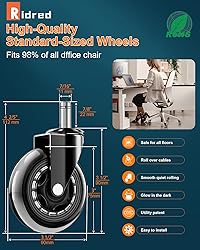 RidRed Office Chair Wheels - Replacement Rubber