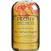 BEAUTE DE PROVENCE Peony Multi-Use Oil for Face, Body and Hair - Organic Blend of Apricot, Vitamin E Sweet Almond Oil for Dry Skin, Rose Petals & Bergamot Essential Oil - 4 Fl Oz