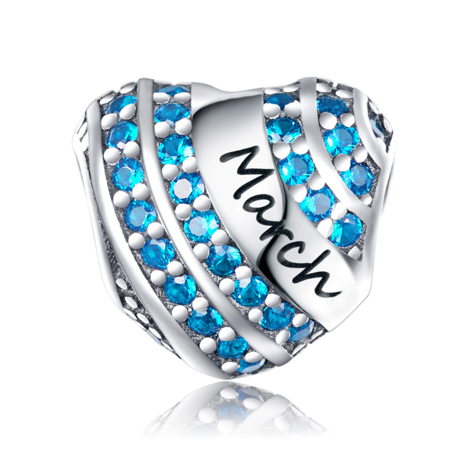 YOUFENG Jewellery S925 Sterling Silver Birthstone Charms Fit for Pandora Charms Bracelet Love Heart Birthday Gifts Crystal Charm