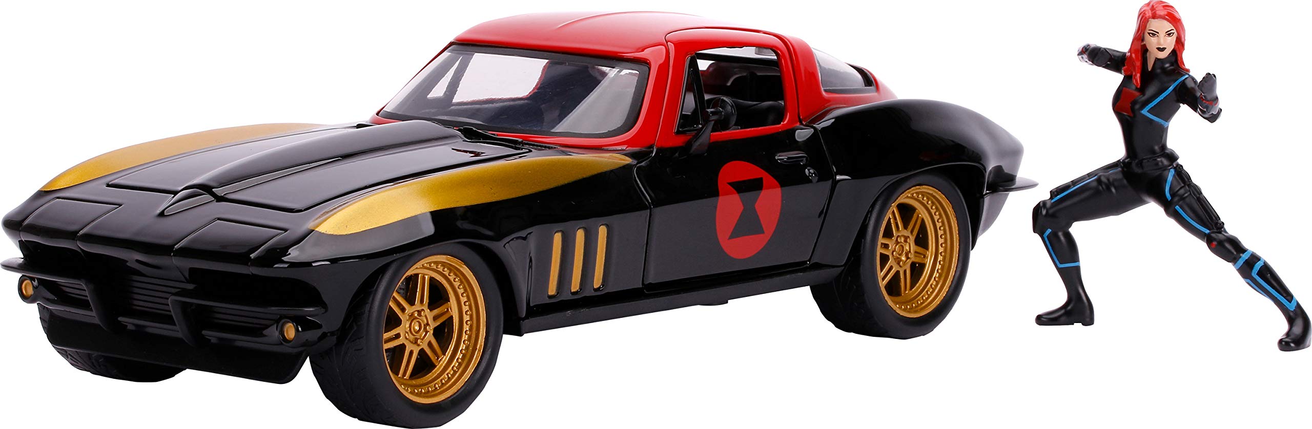 Jada Toys Diecast Vehicle Marvel Comics Black Widow & Chevrolet Corvette (1966/Black Widow) 1/24 Scale