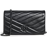 Tory Burch Women's Kira Chevron Powder Coated Chain Wallet, Black, One Size