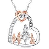 Shusukue Mother & Daughter Necklace - Father & Daughter Pendant - 925 Sterling Silver Heart Jewelry for Women & Moms