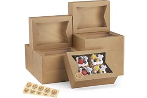 Eupako Cookie Boxes with Window 8x6x2.5 Inhces, 24pcs Auto-Popup Brown Treat Boxes for Bakery, Donuts, Candy, Pastry,Cupcakes, Biscuits, Chocolate Strawberries