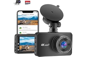 Penemay Dash Cam Front and Rear 4k WiFi, 3 Inch Dash Camera for Cars with 1080P Rear Camera, Dual Dash Cam Included 64GB Card, Dashboard Camera with Night Vision, Parking Monitor
