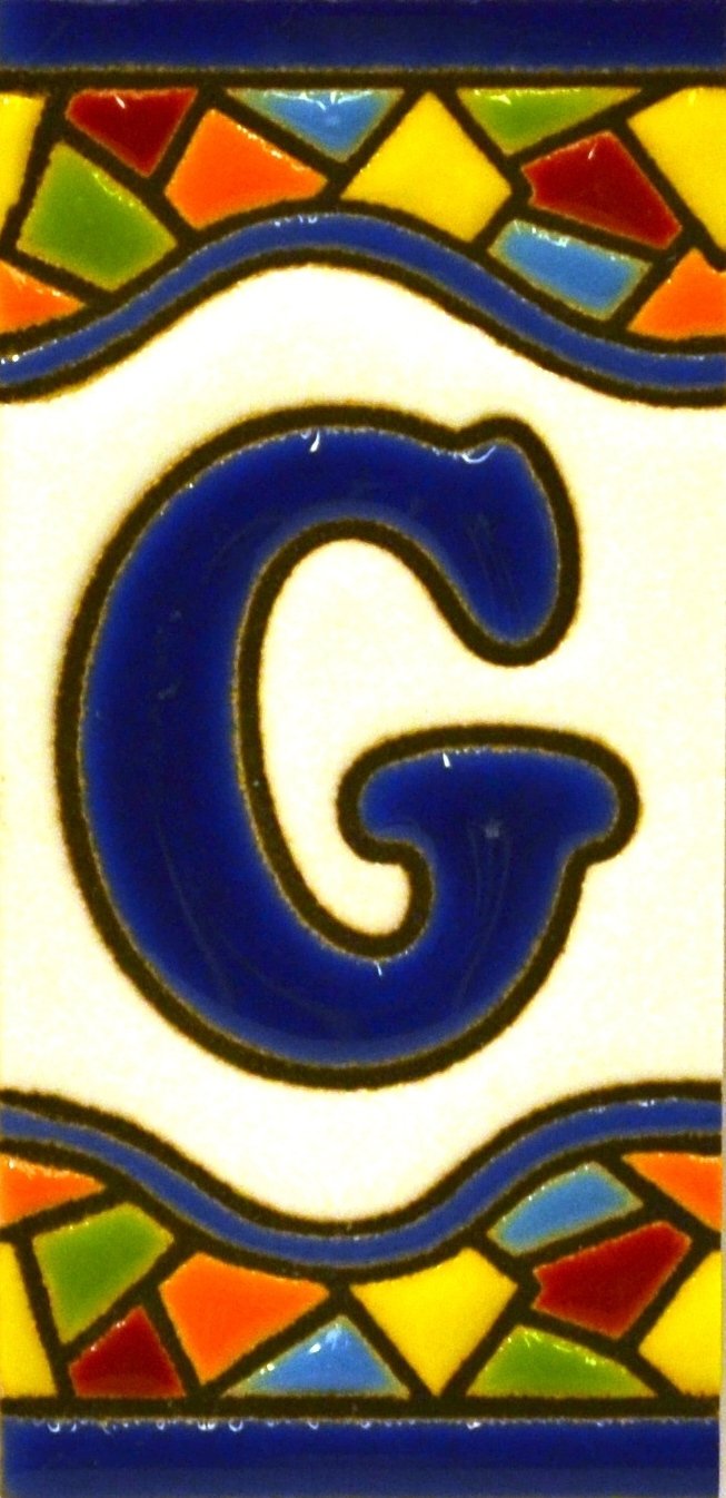 House letters 3 inch. Handpainted house letter tiles for signs, addresses and names. Address numbers for houses. House address numbers and letters. Design Design MOSAICO MINI 2,87" x 1,38" (LETTER G)