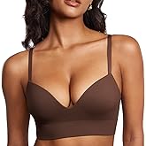 DOBREVA Women's Ribbed Wireless Push Up Bra No Underwire Supportive Padded Longline Bralette