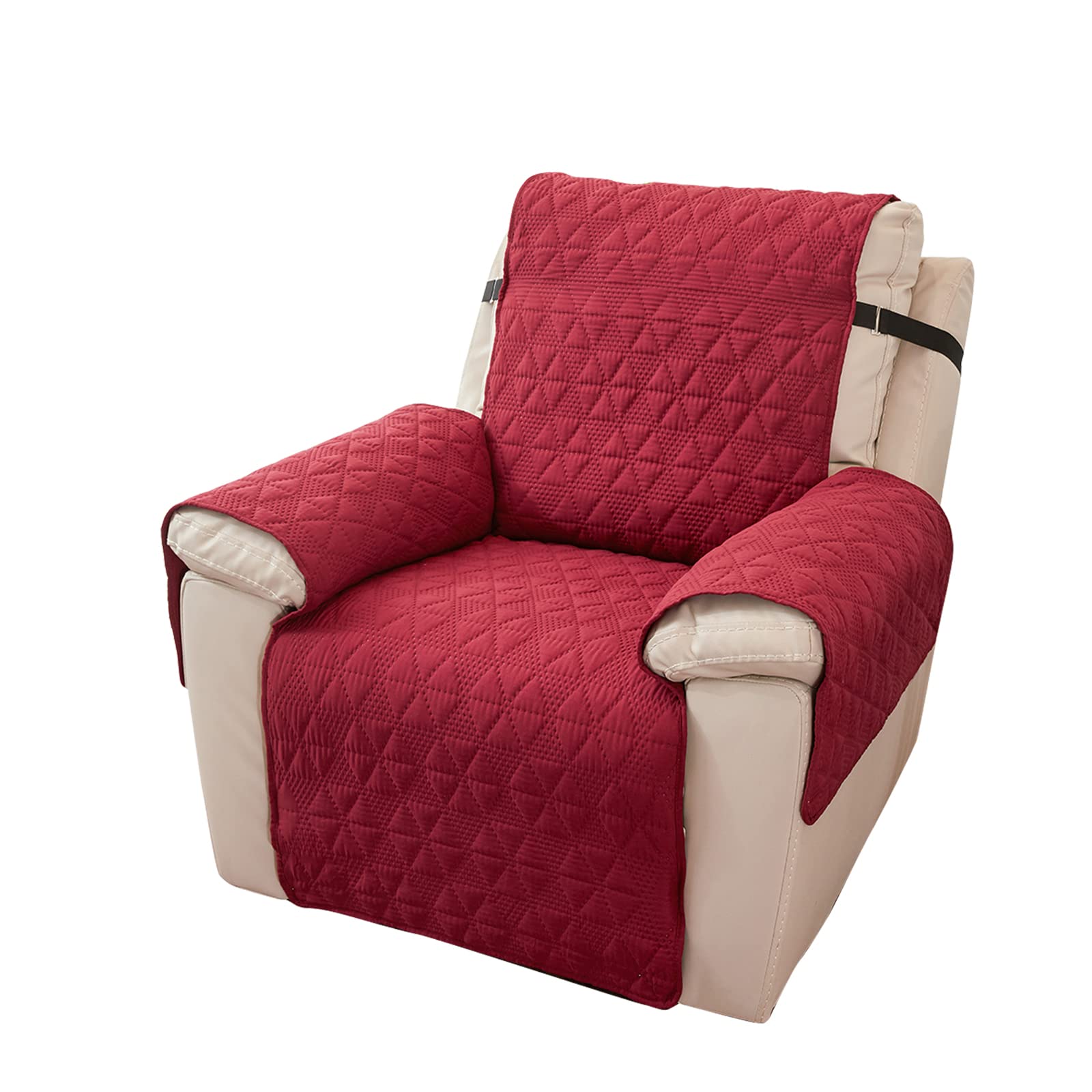 PETCUTE Recliner Chair Covers for Armchairs Recliner Covers,Water Repellent Sofa Slipovers 1 Seater with Elastic Strap,Reversible Chair Sofa Cover Furniture Protectors for Kids Pets,Wine Red