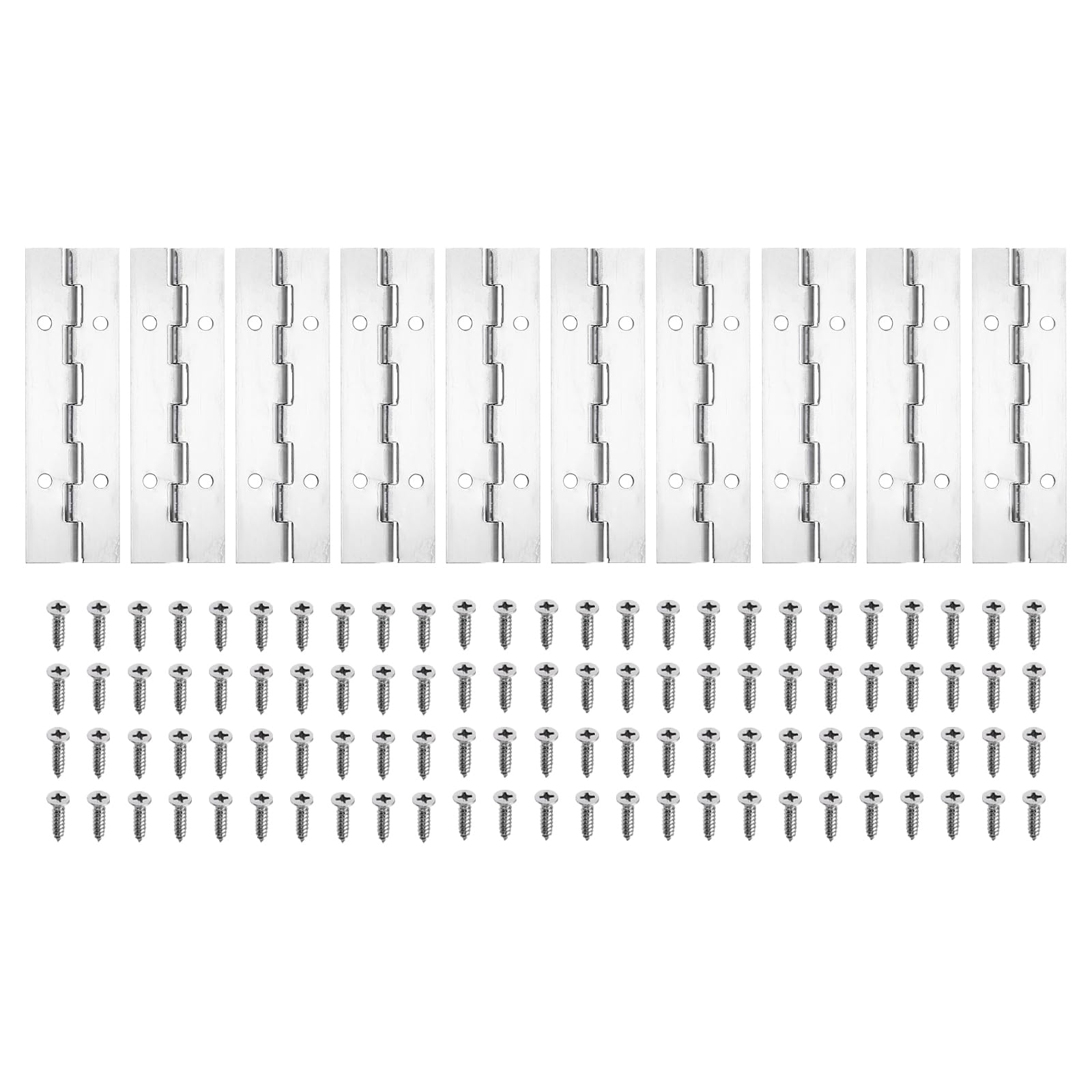 PATIKIL 4x1.2 Inch Piano Hinge,10 Pcs 304 Stainless Steel Continuous Hinge with Holes for Piano Gate Door Wooden Storage Box Cabinet Boat,Silver