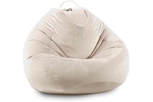 LPMOERA Stuffed Animal Storage Bean Bag Chair Cover (No Filler) Zipper Soft Fuzzy Fluffy Stuffable Bean Bag Cover for Organizing Children Plush Toys or Memory Beige Large