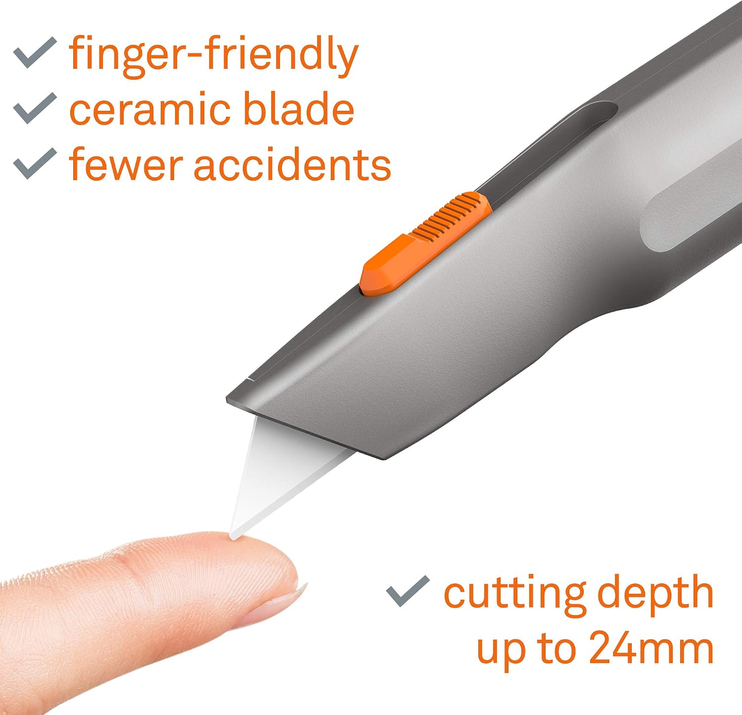 Slice 10490 Utility Knife, Finger Friendly Ceramic, 3 Cutting Depths, Heavy Metal Handle, Comfortable Grip, Stores Extra - Image 5