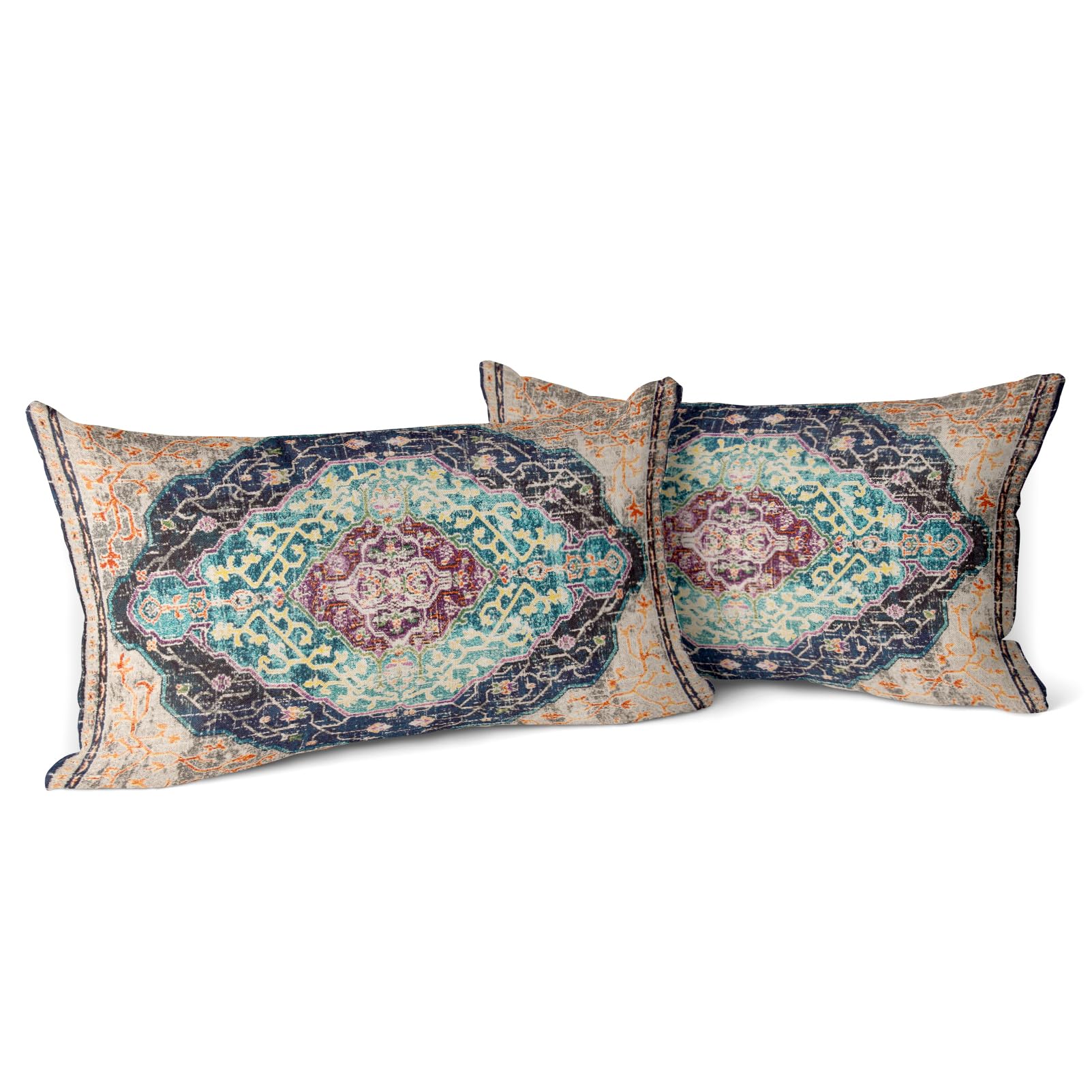 Snylcce Boho Throw Pillow Covers Set of 2 - Burlywood Antique & Vintage Design, Double-Sided Pattern - Soft Cushion Covers for Garden Couch, Sofa, Bed - Decorative 12x20 Inch Pillowcases