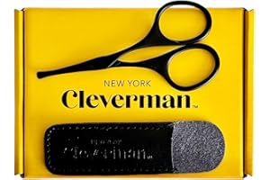 Cleverman Premium Facial Hair Scissors –Professional Nose Hair Scissors, Curved Safety Blades and Rounded Tips for Eyebrow, Mustache, Beard, Ear Hair Trimming. Stainless Steel Grooming Tools for Men